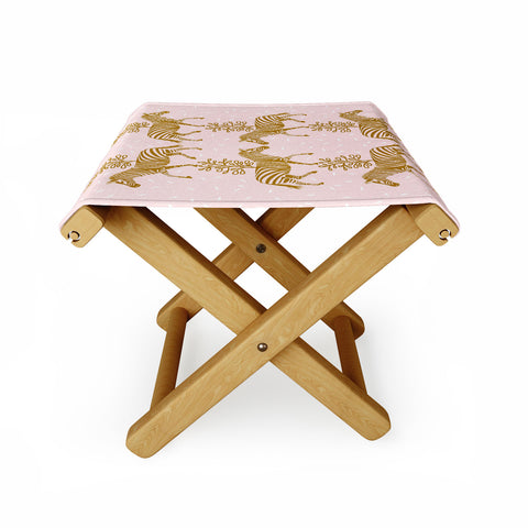 Insvy Design Studio Incredible Zebra Pink and Gold Folding Stool