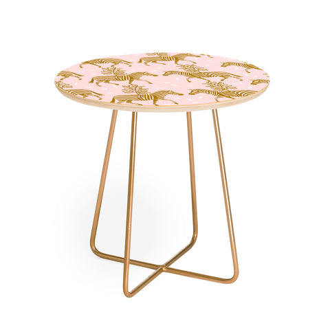 Insvy Design Studio Incredible Zebra Pink and Gold Round Side Table
