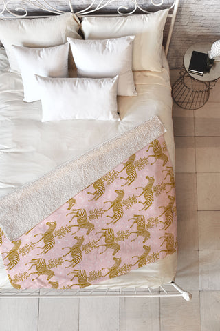 Insvy Design Studio Incredible Zebra Pink and Gold Fleece Throw Blanket
