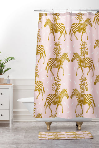 Insvy Design Studio Incredible Zebra Pink and Gold Shower Curtain And Mat