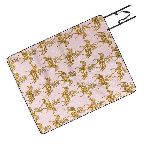 Insvy Design Studio Incredible Zebra Pink and Gold Picnic Blanket