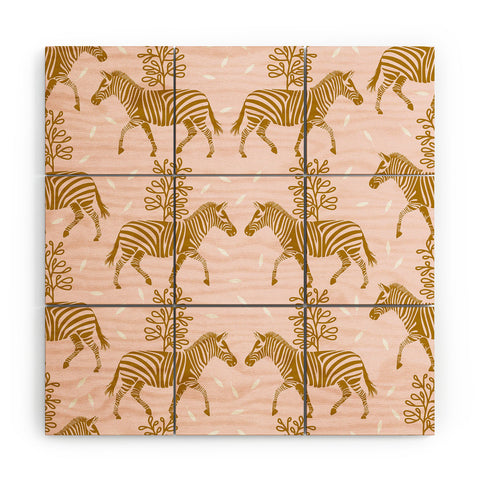 Insvy Design Studio Incredible Zebra Pink and Gold Wood Wall Mural