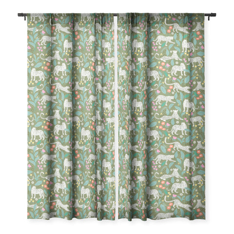 Insvy Design Studio White Leopards in the Jungle Sheer Window Curtain