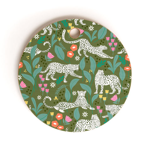 Insvy Design Studio White Leopards in the Jungle Cutting Board Round
