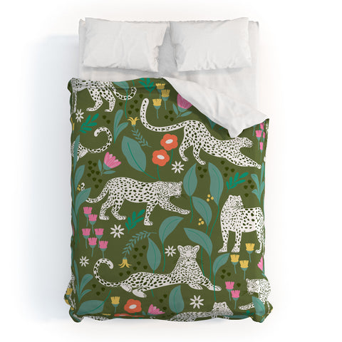 Insvy Design Studio White Leopards in the Jungle Duvet Cover