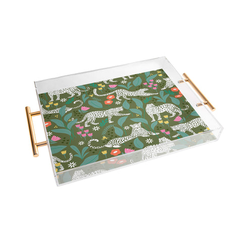 Insvy Design Studio White Leopards in the Jungle Acrylic Tray