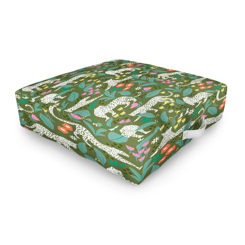Insvy Design Studio White Leopards in the Jungle Outdoor Floor Cushion