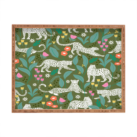 Insvy Design Studio White Leopards in the Jungle Rectangular Tray