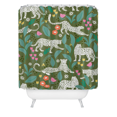 Insvy Design Studio White Leopards in the Jungle Shower Curtain