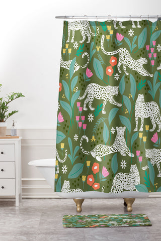 Insvy Design Studio White Leopards in the Jungle Shower Curtain And Mat