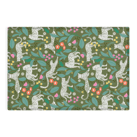 Insvy Design Studio White Leopards in the Jungle Outdoor Rug