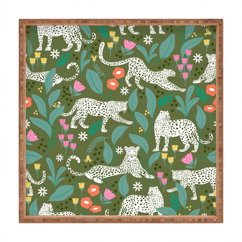 Insvy Design Studio White Leopards in the Jungle Square Tray