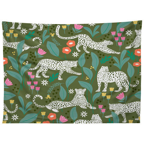 Insvy Design Studio White Leopards in the Jungle Tapestry