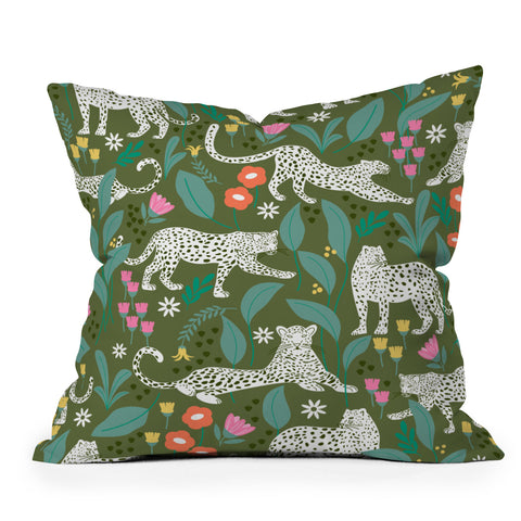 Insvy Design Studio White Leopards in the Jungle Throw Pillow
