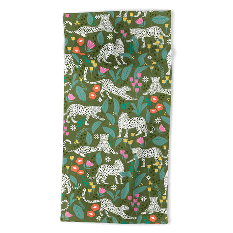 Insvy Design Studio White Leopards in the Jungle Beach Towel
