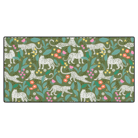 Insvy Design Studio White Leopards in the Jungle Desk Mat
