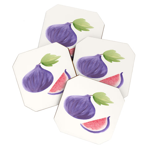 Intemporalis Fig Fruit Watercolor Painting Coaster Set