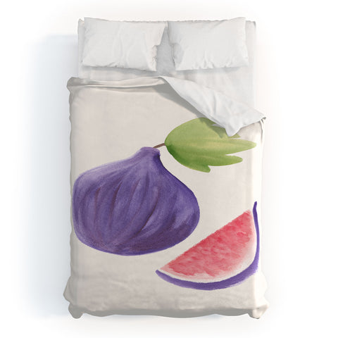 Intemporalis Fig Fruit Watercolor Painting Duvet Cover