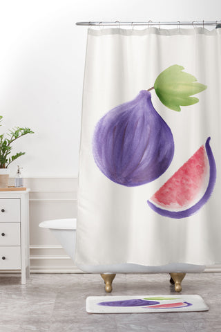 Intemporalis Fig Fruit Watercolor Painting Shower Curtain And Mat