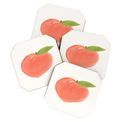 Intemporalis Peach Fruit Watercolor Painting Coaster Set