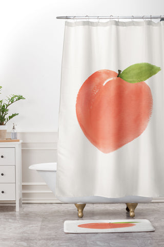 Intemporalis Peach Fruit Watercolor Painting Shower Curtain And Mat