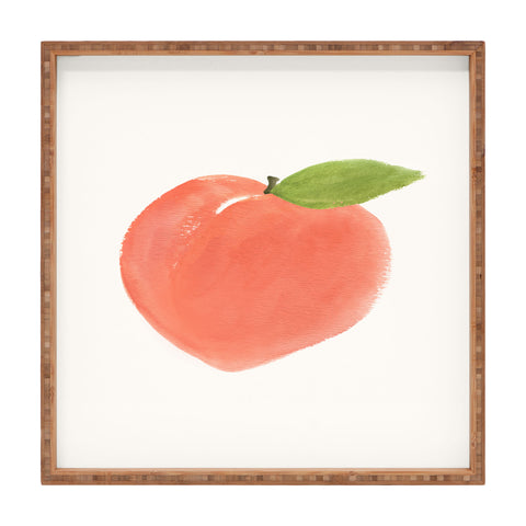 Intemporalis Peach Fruit Watercolor Painting Square Tray