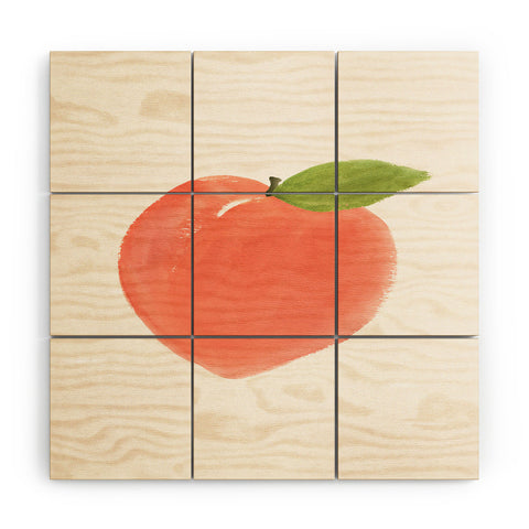Intemporalis Peach Fruit Watercolor Painting Wood Wall Mural