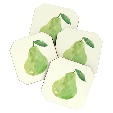 Intemporalis Pear Watercolor Illustration Coaster Set