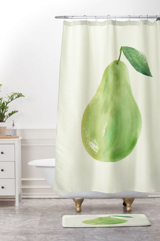 Intemporalis Pear Watercolor Illustration Shower Curtain And Mat