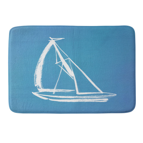 Intemporalis Sailboat Drawing Blue Memory Foam Bath Mat