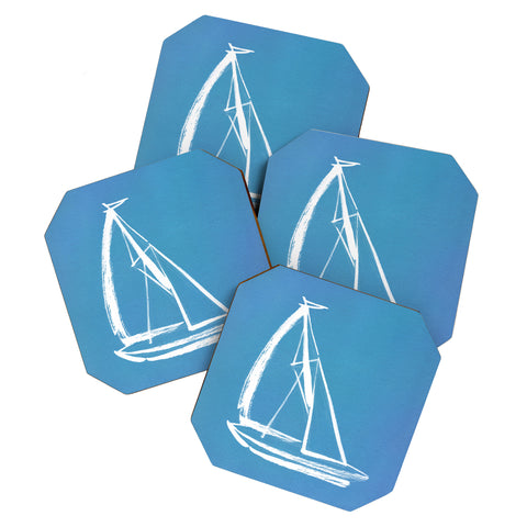 Intemporalis Sailboat Drawing Blue Coaster Set