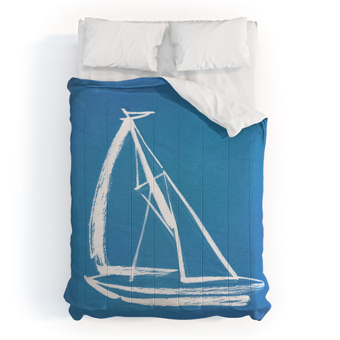 Intemporalis Sailboat Drawing Blue Comforter