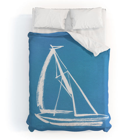 Intemporalis Sailboat Drawing Blue Duvet Cover
