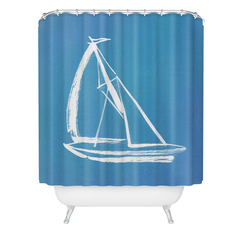 Intemporalis Sailboat Drawing Blue Shower Curtain