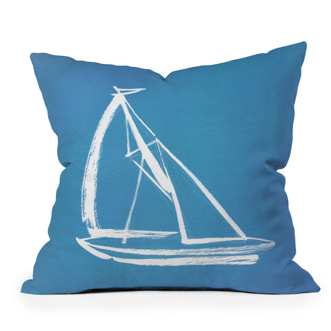 Intemporalis Sailboat Drawing Blue Outdoor Throw Pillow