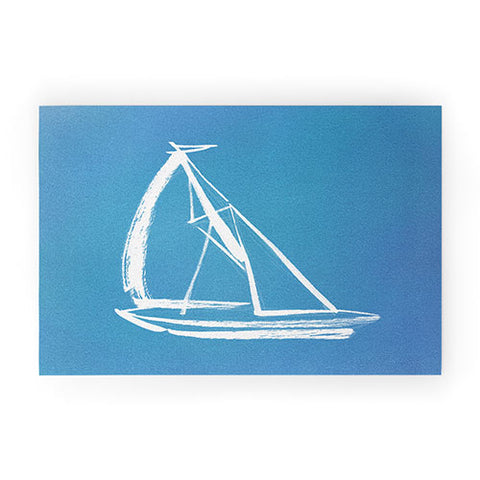 Intemporalis Sailboat Drawing Blue Welcome Mat