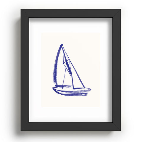Intemporalis Sailboat Drawing Blue White Recessed Framing Rectangle