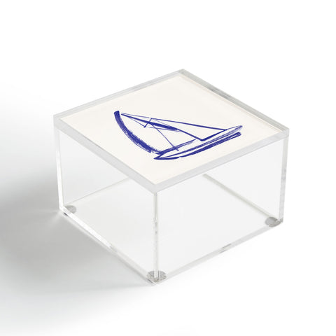 Intemporalis Sailboat Drawing Blue White Acrylic Box