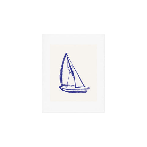 Intemporalis Sailboat Drawing Blue White Art Print