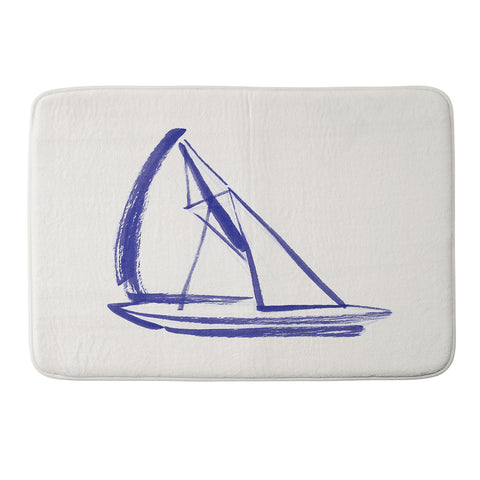 Intemporalis Sailboat Drawing Blue White Memory Foam Bath Mat