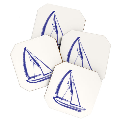 Intemporalis Sailboat Drawing Blue White Coaster Set