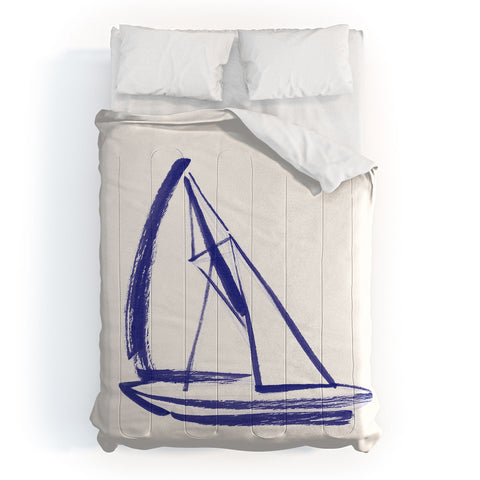 Intemporalis Sailboat Drawing Blue White Comforter