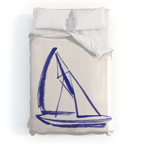Intemporalis Sailboat Drawing Blue White Duvet Cover