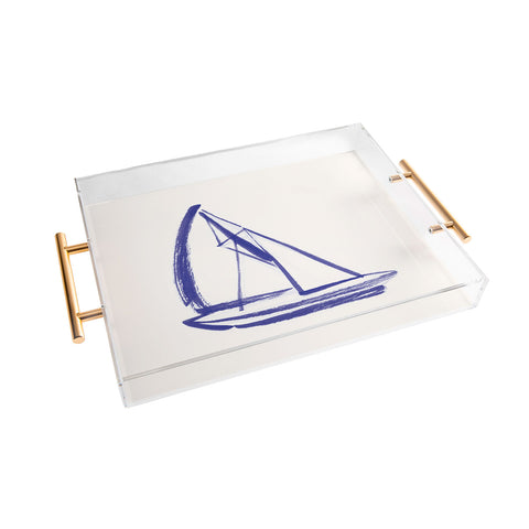Intemporalis Sailboat Drawing Blue White Acrylic Tray