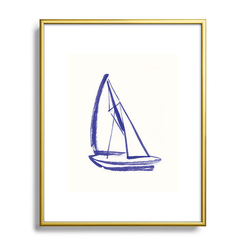 Intemporalis Sailboat Drawing Blue White Metal Framed Art Print