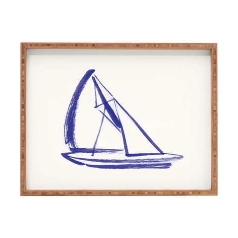 Intemporalis Sailboat Drawing Blue White Rectangular Tray
