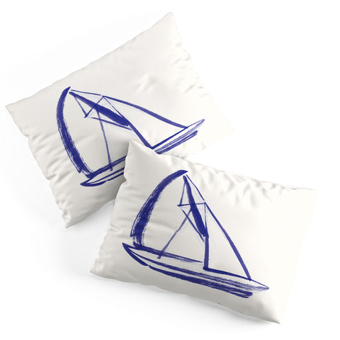 Intemporalis Sailboat Drawing Blue White Pillow Shams