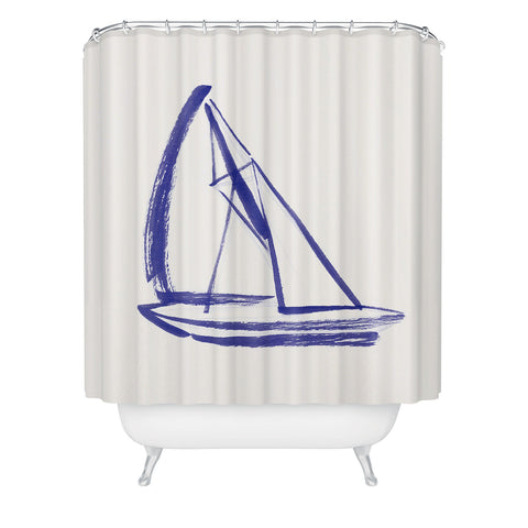 Intemporalis Sailboat Drawing Blue White Shower Curtain
