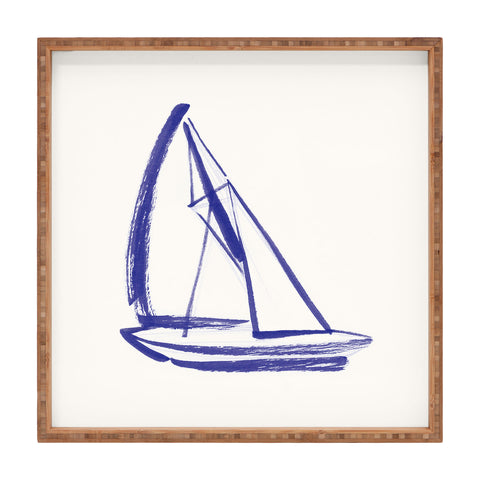 Intemporalis Sailboat Drawing Blue White Square Tray