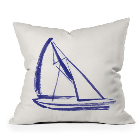 Intemporalis Sailboat Drawing Blue White Throw Pillow